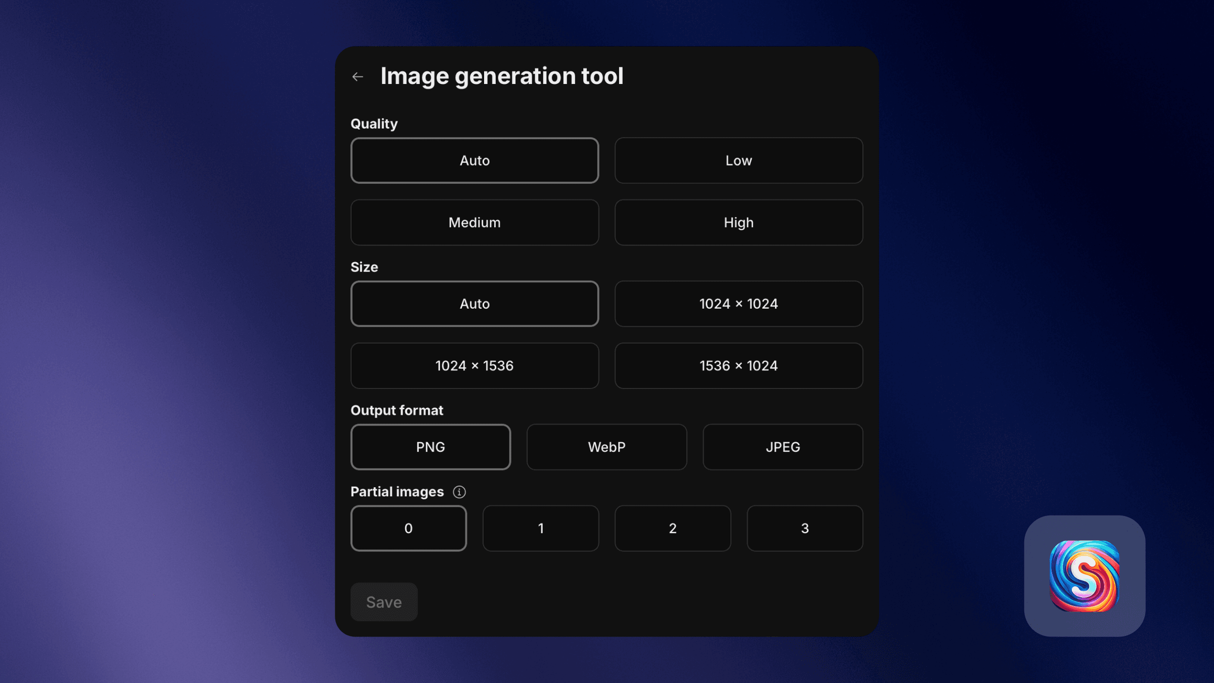 Image generation settings.