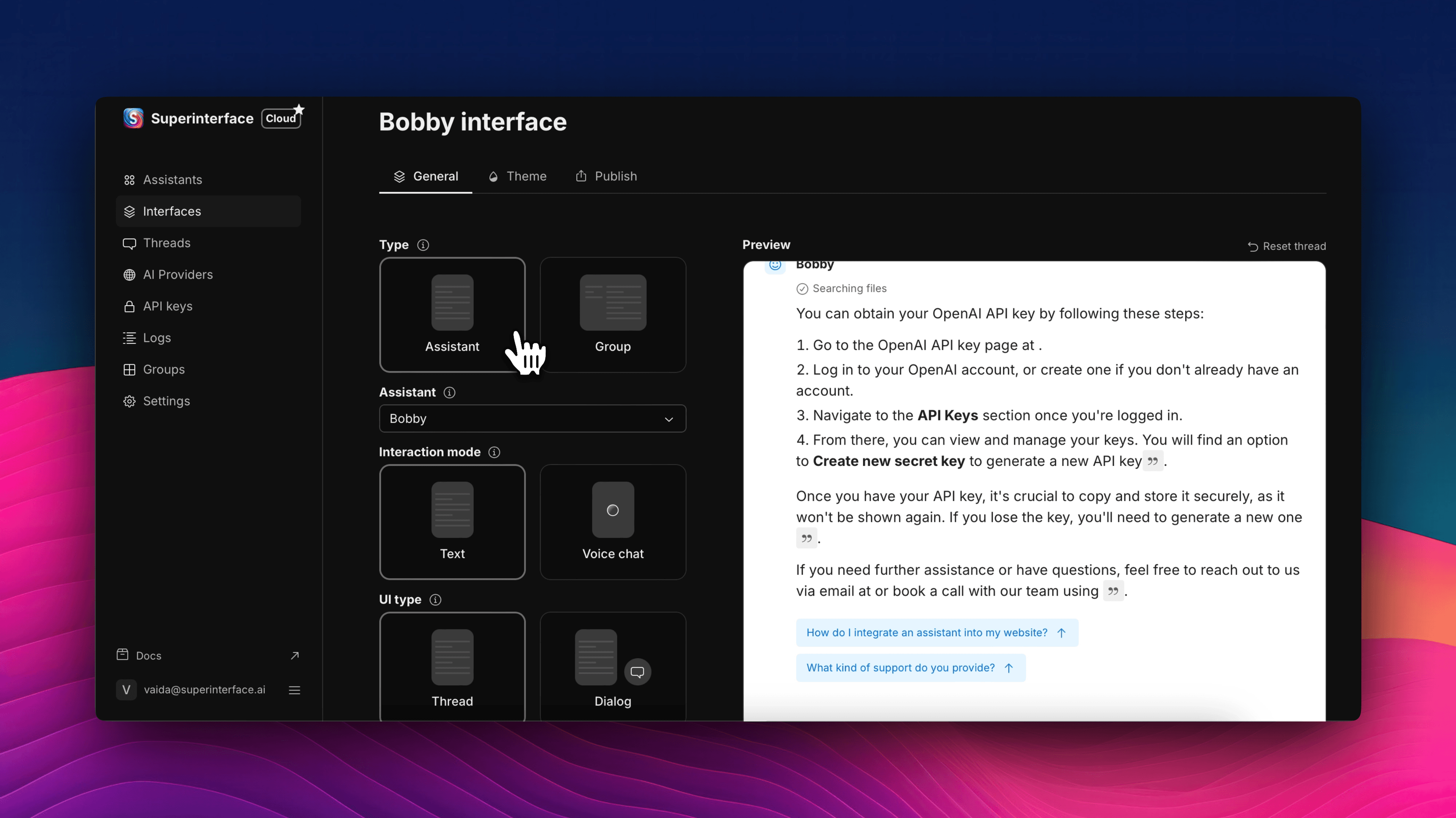 Choose the type of interface you want to create.